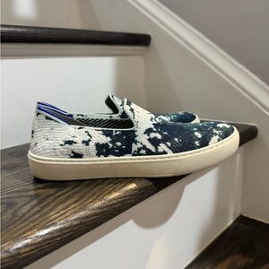 Rothys Shoes Womens 7 Slip On Sneakers Green Knit Round Toe Casual